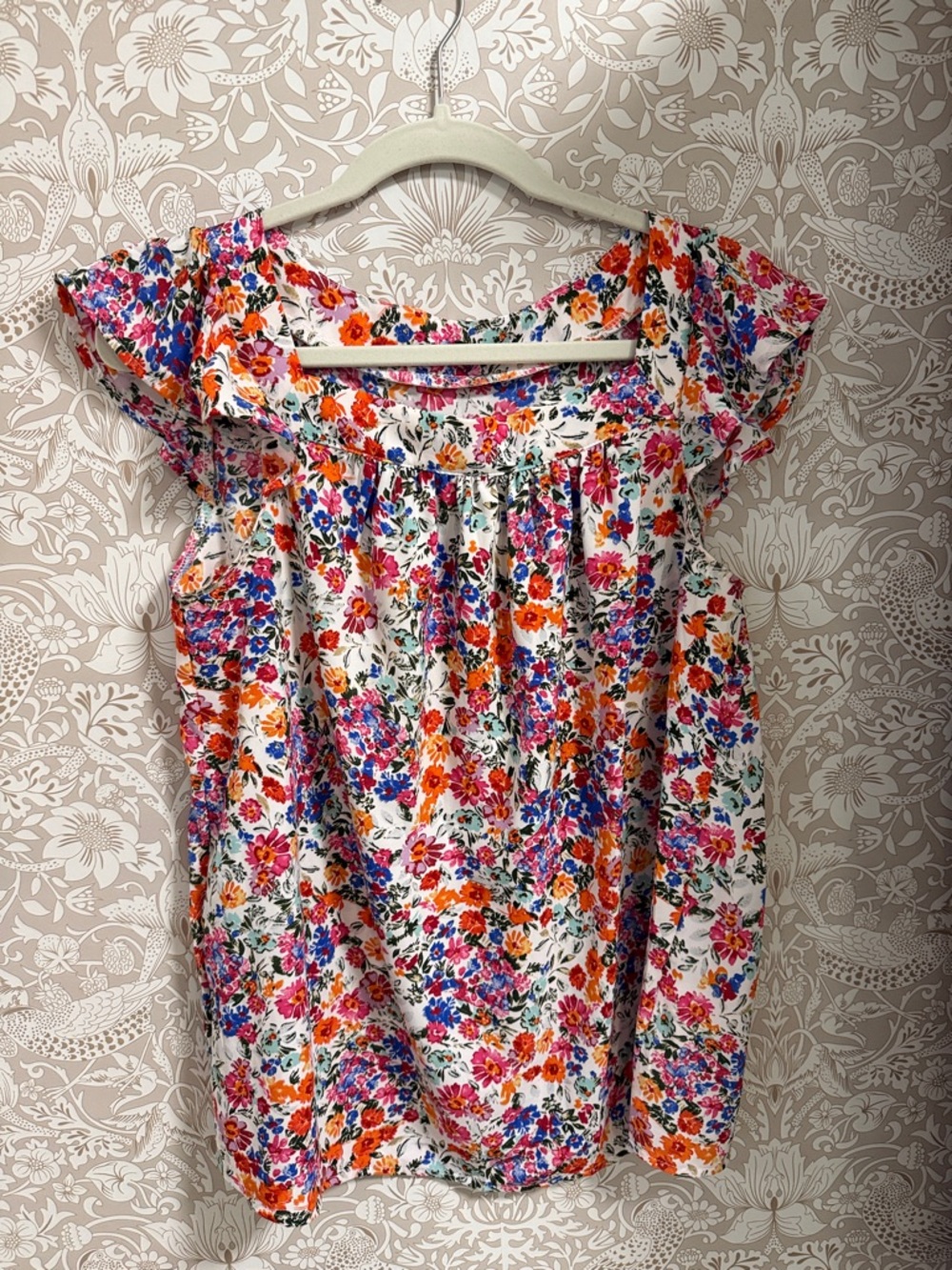 Floral Cap-Sleeve Blouse in Bright Multi